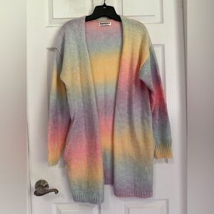 Ecowish Rainbow Cardigan Duster SZ Medium Wool and Acrylic Blend Knit Pockets